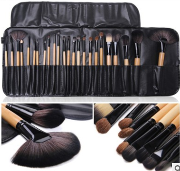 24-Piece Wooden Makeup Brush Set with Luxury Brush Bag